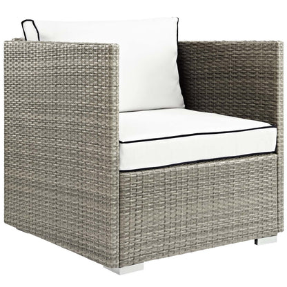 Repose 6 Piece Outdoor Patio Sectional Set, Sunbrella Rattan Wicker, White Light Gray 14037