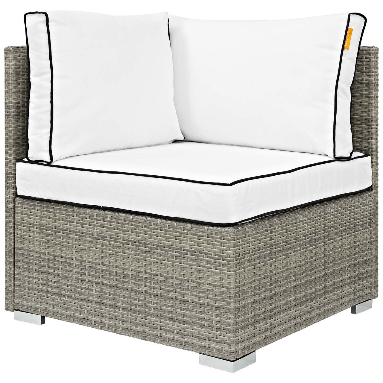 Repose 6 Piece Outdoor Patio Sectional Set, Sunbrella Rattan Wicker, White Light Gray 14037