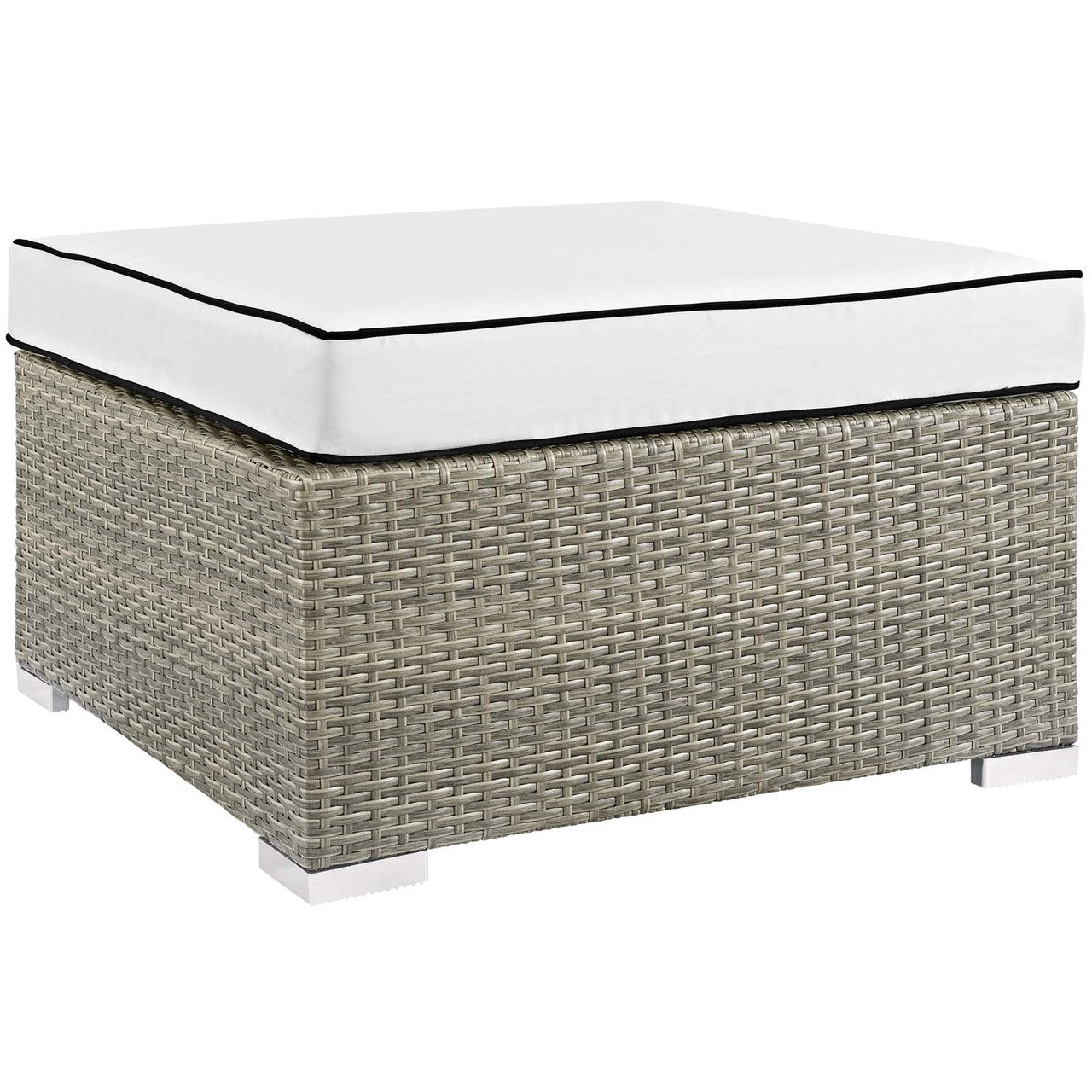 Repose 6 Piece Outdoor Patio Sectional Set, Sunbrella Rattan Wicker, White Light Gray 14037