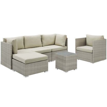 Repose 6 Piece Outdoor Patio Sunbrella® Sectional Set, Sunbrella Rattan Wicker, Light Gray Beige 14038