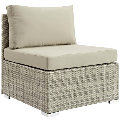 Repose 6 Piece Outdoor Patio Sunbrella® Sectional Set, Sunbrella Rattan Wicker, Light Gray Beige 14038