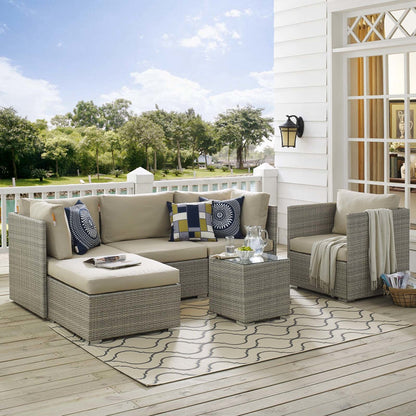 Repose 6 Piece Outdoor Patio Sunbrella® Sectional Set, Sunbrella Rattan Wicker, Light Gray Beige 14038