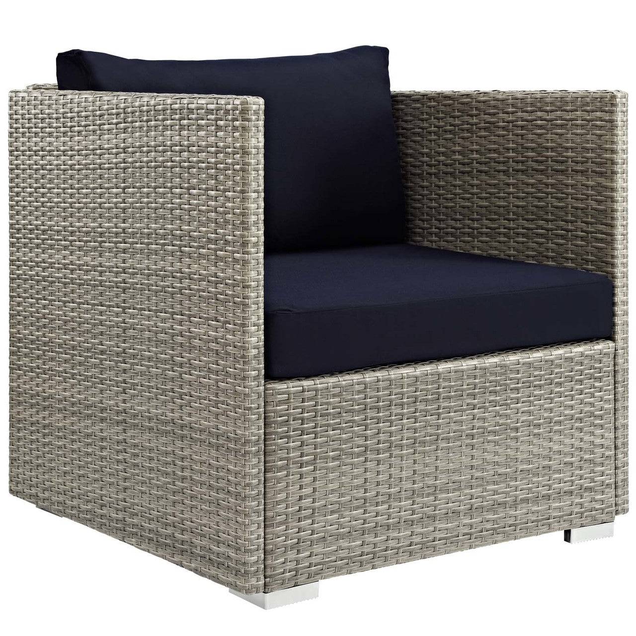 Repose 6 Piece Outdoor Patio Sunbrella® Sectional Set, Sunbrella Rattan Wicker, Navy Blue Light Gray 14039