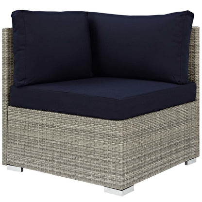 Repose 6 Piece Outdoor Patio Sunbrella® Sectional Set, Sunbrella Rattan Wicker, Navy Blue Light Gray 14039