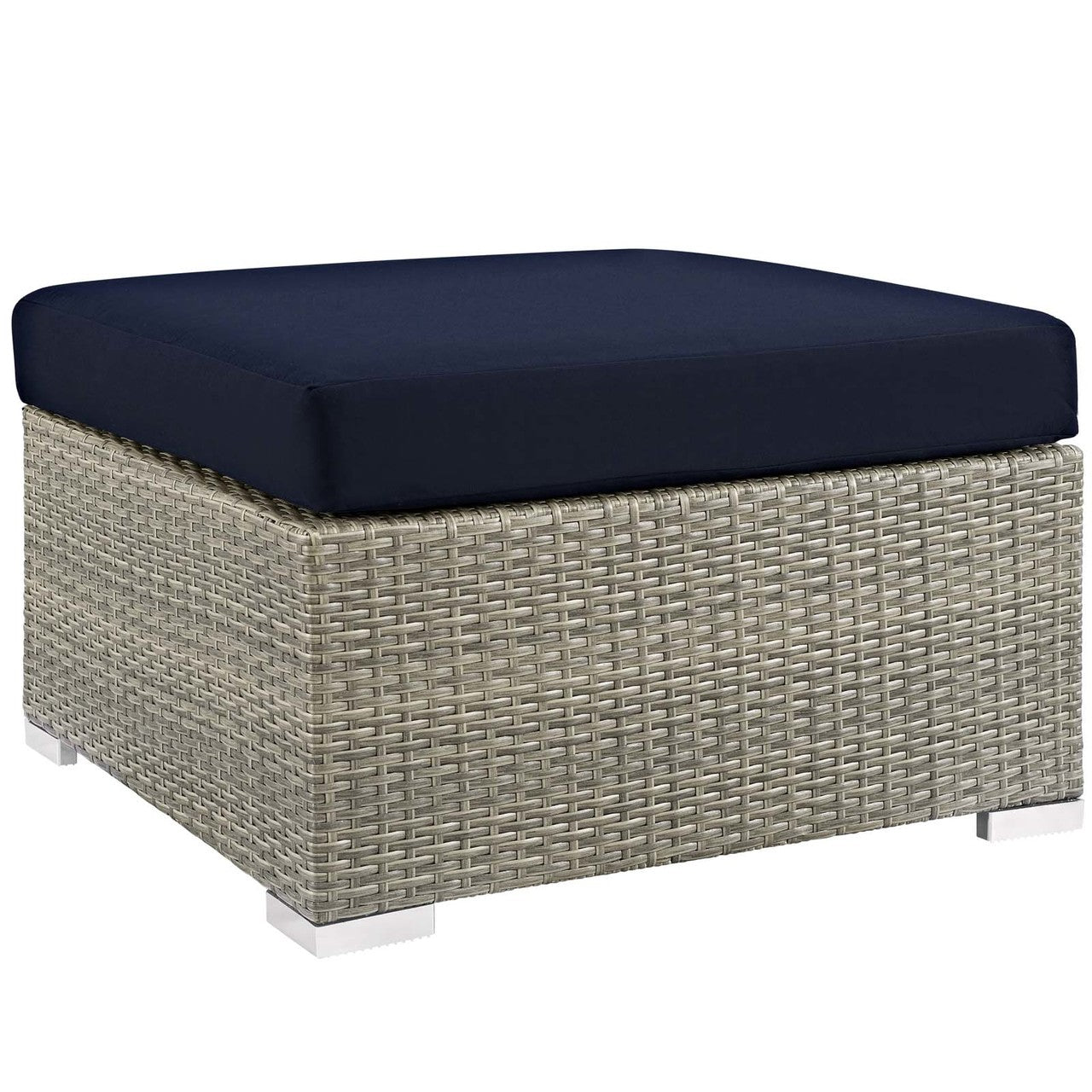 Repose 6 Piece Outdoor Patio Sunbrella® Sectional Set, Sunbrella Rattan Wicker, Navy Blue Light Gray 14039