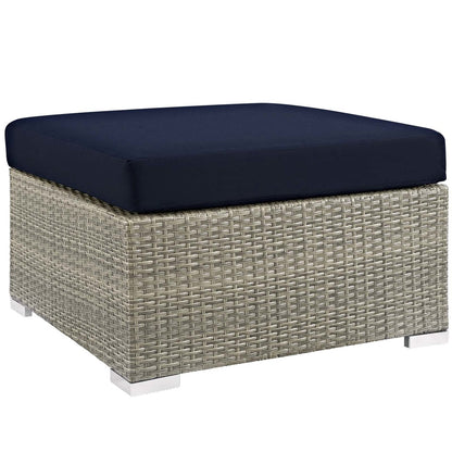Repose 6 Piece Outdoor Patio Sunbrella® Sectional Set, Sunbrella Rattan Wicker, Navy Blue Light Gray 14039