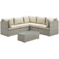 Repose 6 Piece Outdoor Patio Sectional Set, Sunbrella Rattan Wicker, Light Gray Beige 14040