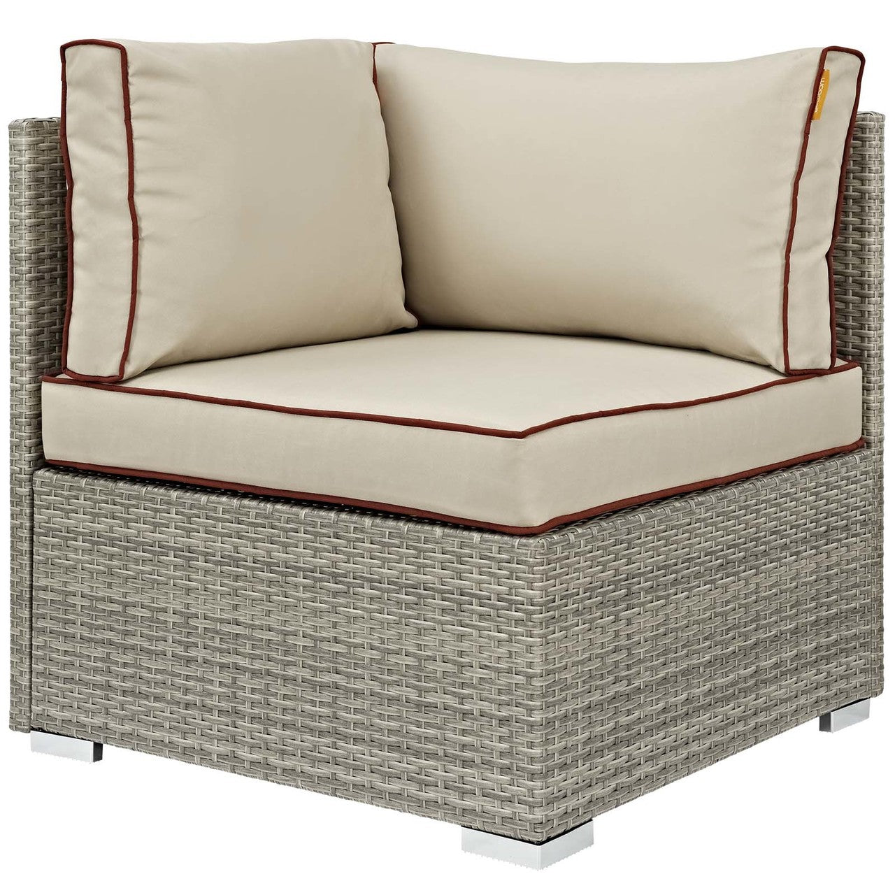 Repose 6 Piece Outdoor Patio Sectional Set, Sunbrella Rattan Wicker, Light Gray Beige 14040
