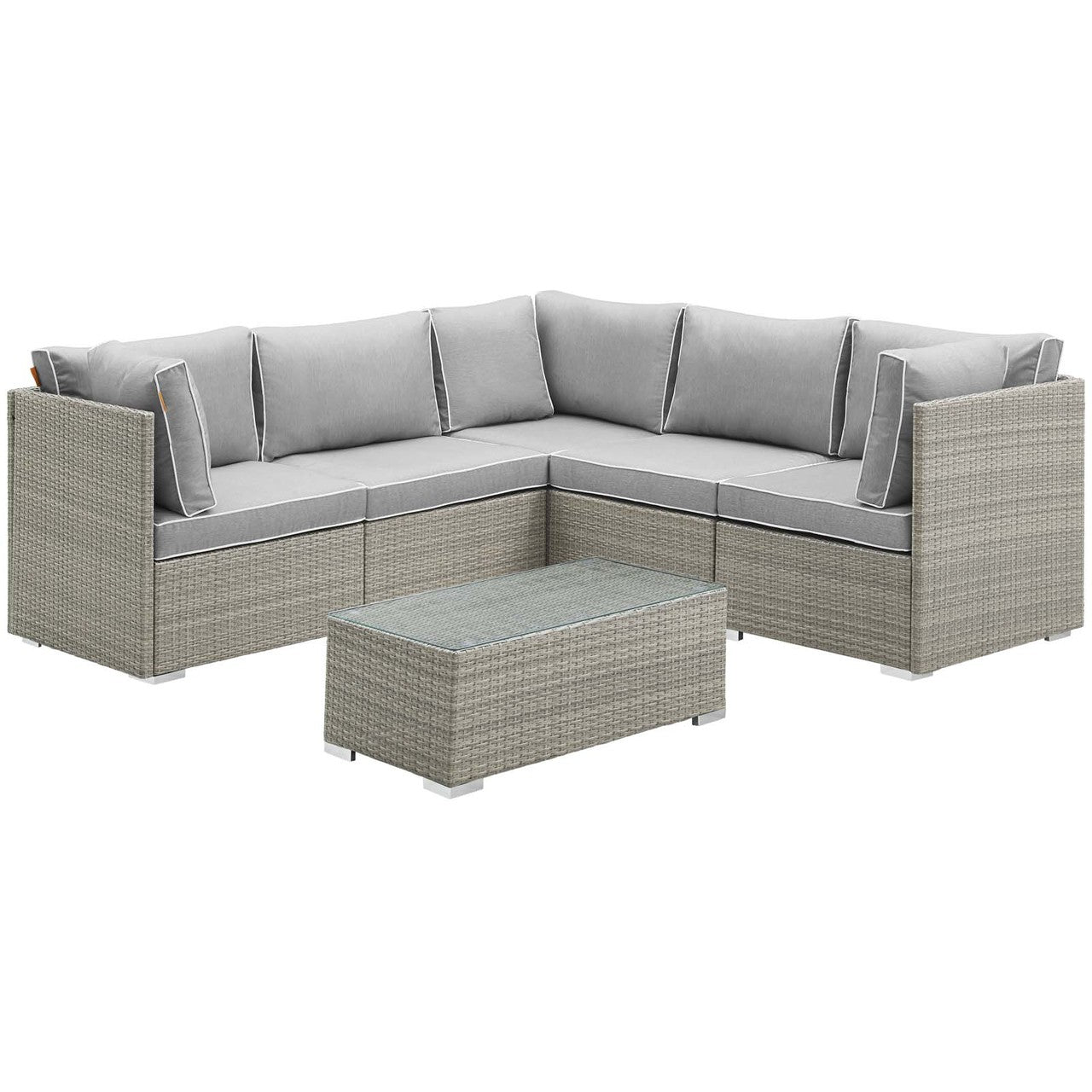 Repose 6 Piece Outdoor Patio Sectional Set, Sunbrella Rattan Wicker, Grey Gray 14042
