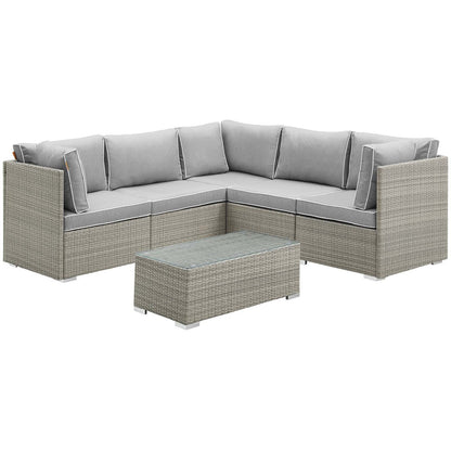 Repose 6 Piece Outdoor Patio Sectional Set, Sunbrella Rattan Wicker, Grey Gray 14042