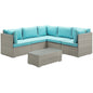 Repose 6 Piece Outdoor Patio Sectional Set, Sunbrella Rattan Wicker, Blue Light Gray 14044