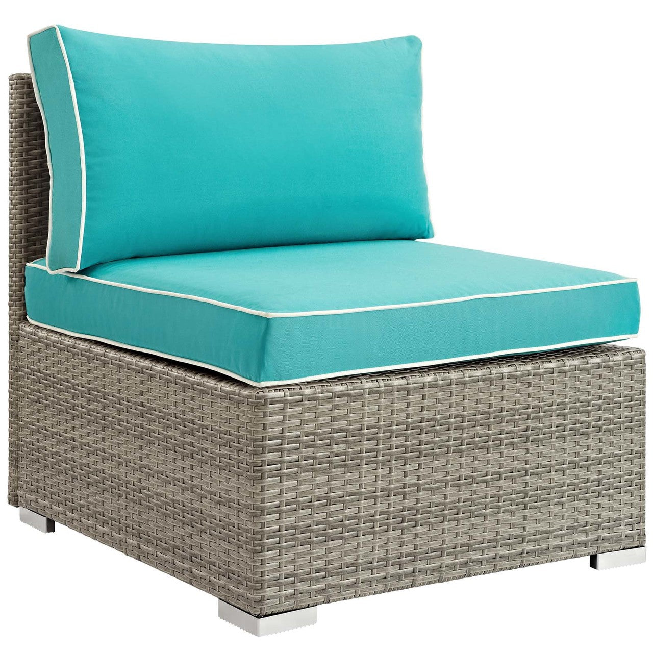 Repose 6 Piece Outdoor Patio Sectional Set, Sunbrella Rattan Wicker, Blue Light Gray 14044