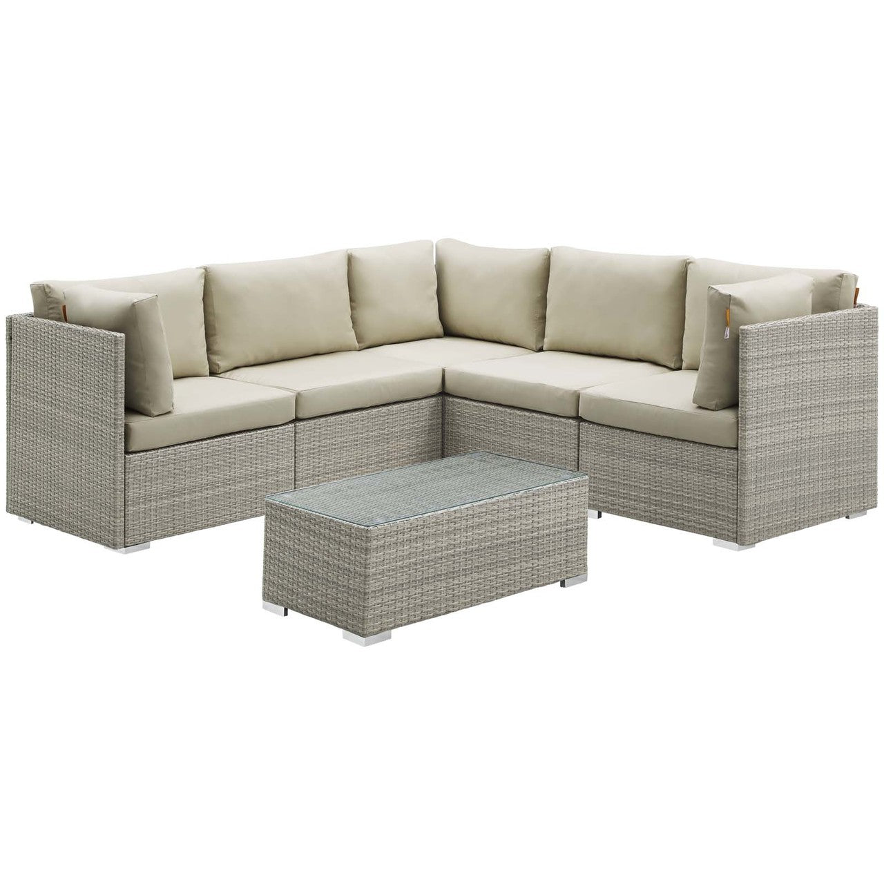Repose 6 Piece Outdoor Patio Sunbrella® Sectional Set, Sunbrella Rattan Wicker, Light Gray Beige 14046