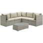 Repose 6 Piece Outdoor Patio Sunbrella® Sectional Set, Sunbrella Rattan Wicker, Light Gray Beige 14046