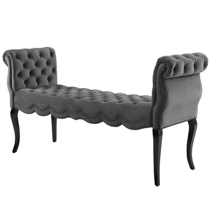 Adelia Chesterfield Style Button Tufted Performance Velvet Bench, Velvet Fabric, Grey Gray 15313