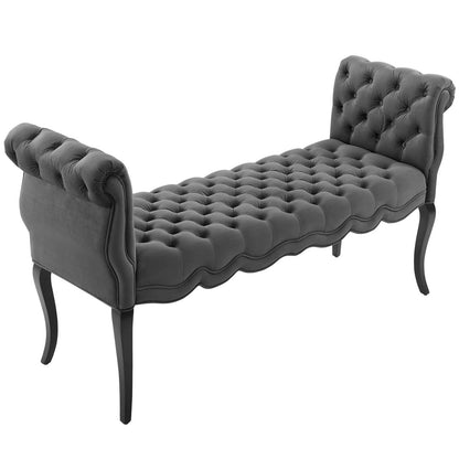 Adelia Chesterfield Style Button Tufted Performance Velvet Bench, Velvet Fabric, Grey Gray 15313