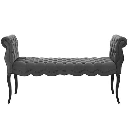 Adelia Chesterfield Style Button Tufted Performance Velvet Bench, Velvet Fabric, Grey Gray 15313