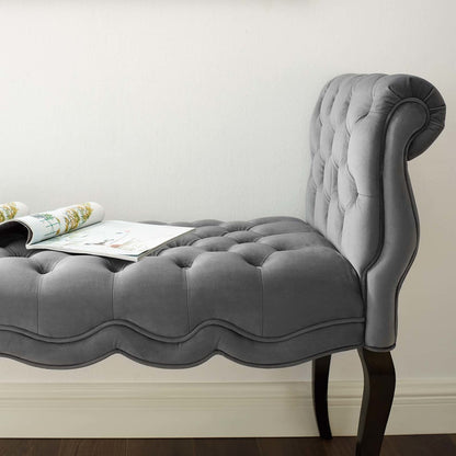 Adelia Chesterfield Style Button Tufted Performance Velvet Bench, Velvet Fabric, Grey Gray 15313