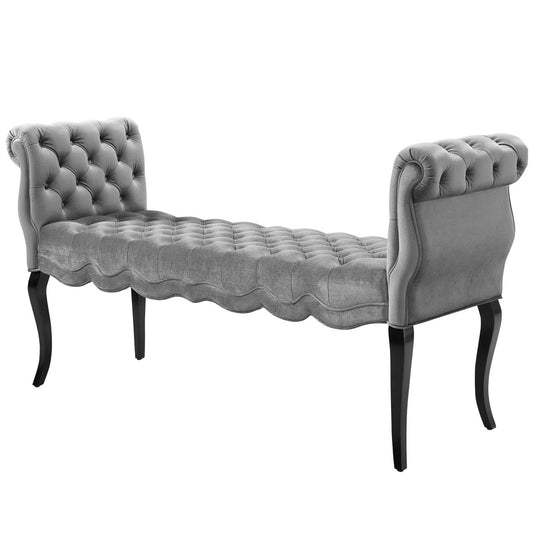 Adelia Chesterfield Style Button Tufted Performance Velvet Bench, Velvet Fabric, Light Grey Gray 15314