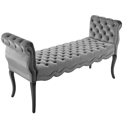 Adelia Chesterfield Style Button Tufted Performance Velvet Bench, Velvet Fabric, Light Grey Gray 15314