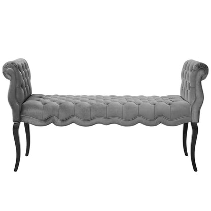 Adelia Chesterfield Style Button Tufted Performance Velvet Bench, Velvet Fabric, Light Grey Gray 15314