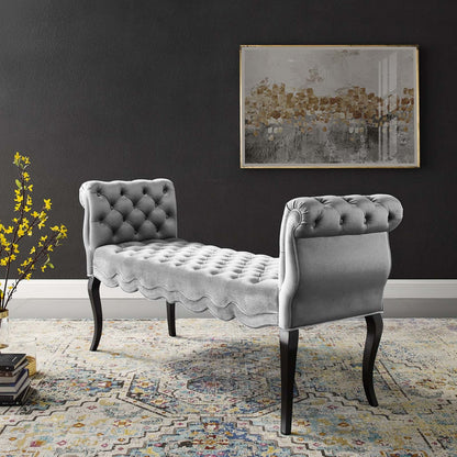 Adelia Chesterfield Style Button Tufted Performance Velvet Bench, Velvet Fabric, Light Grey Gray 15314