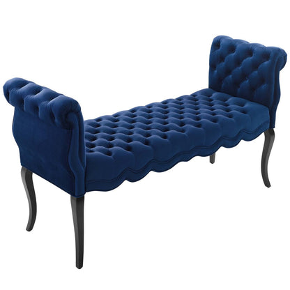 Adelia Chesterfield Style Button Tufted Performance Velvet Bench, Velvet Fabric, Navy Blue 15315