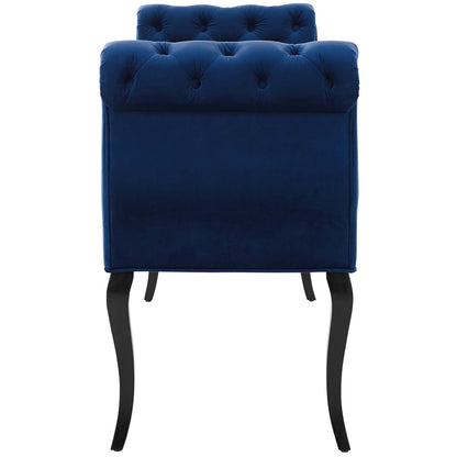 Adelia Chesterfield Style Button Tufted Performance Velvet Bench, Velvet Fabric, Navy Blue 15315