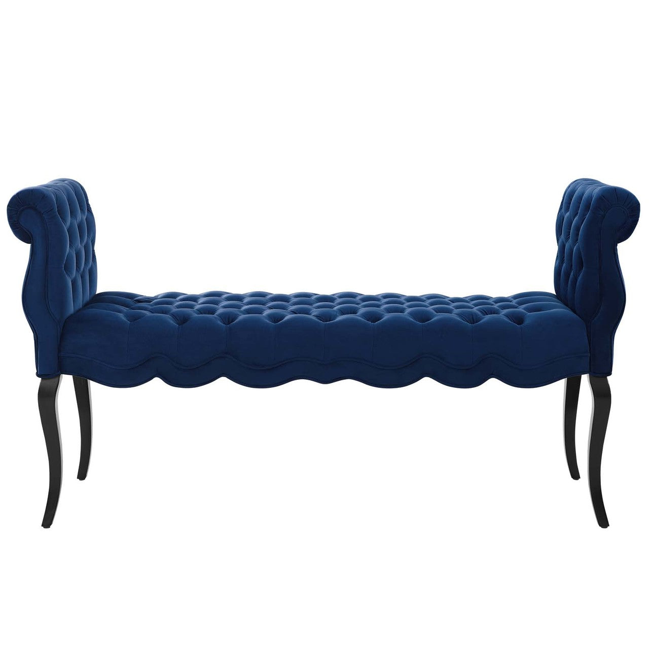 Adelia Chesterfield Style Button Tufted Performance Velvet Bench, Velvet Fabric, Navy Blue 15315