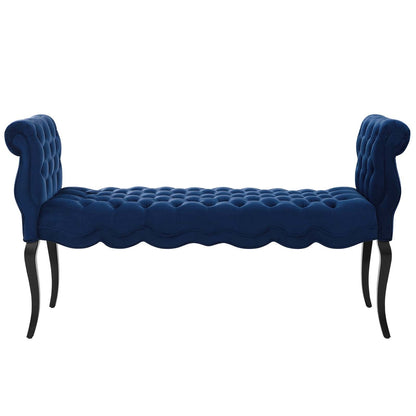 Adelia Chesterfield Style Button Tufted Performance Velvet Bench, Velvet Fabric, Navy Blue 15315