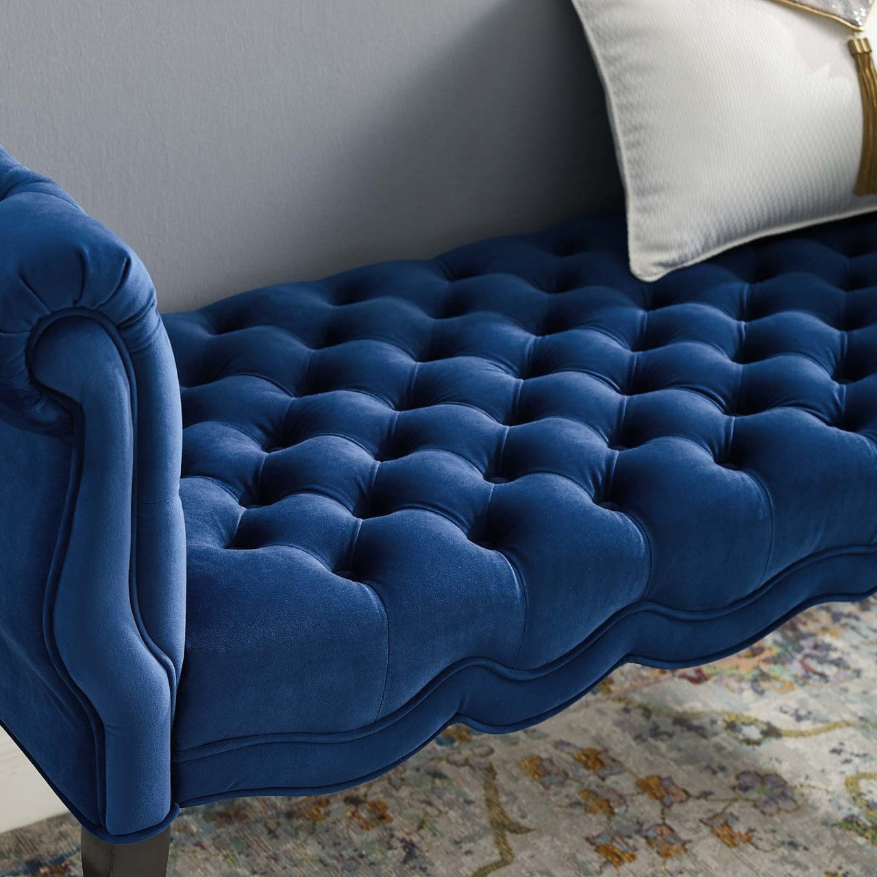 Adelia Chesterfield Style Button Tufted Performance Velvet Bench, Velvet Fabric, Navy Blue 15315