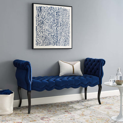 Adelia Chesterfield Style Button Tufted Performance Velvet Bench, Velvet Fabric, Navy Blue 15315