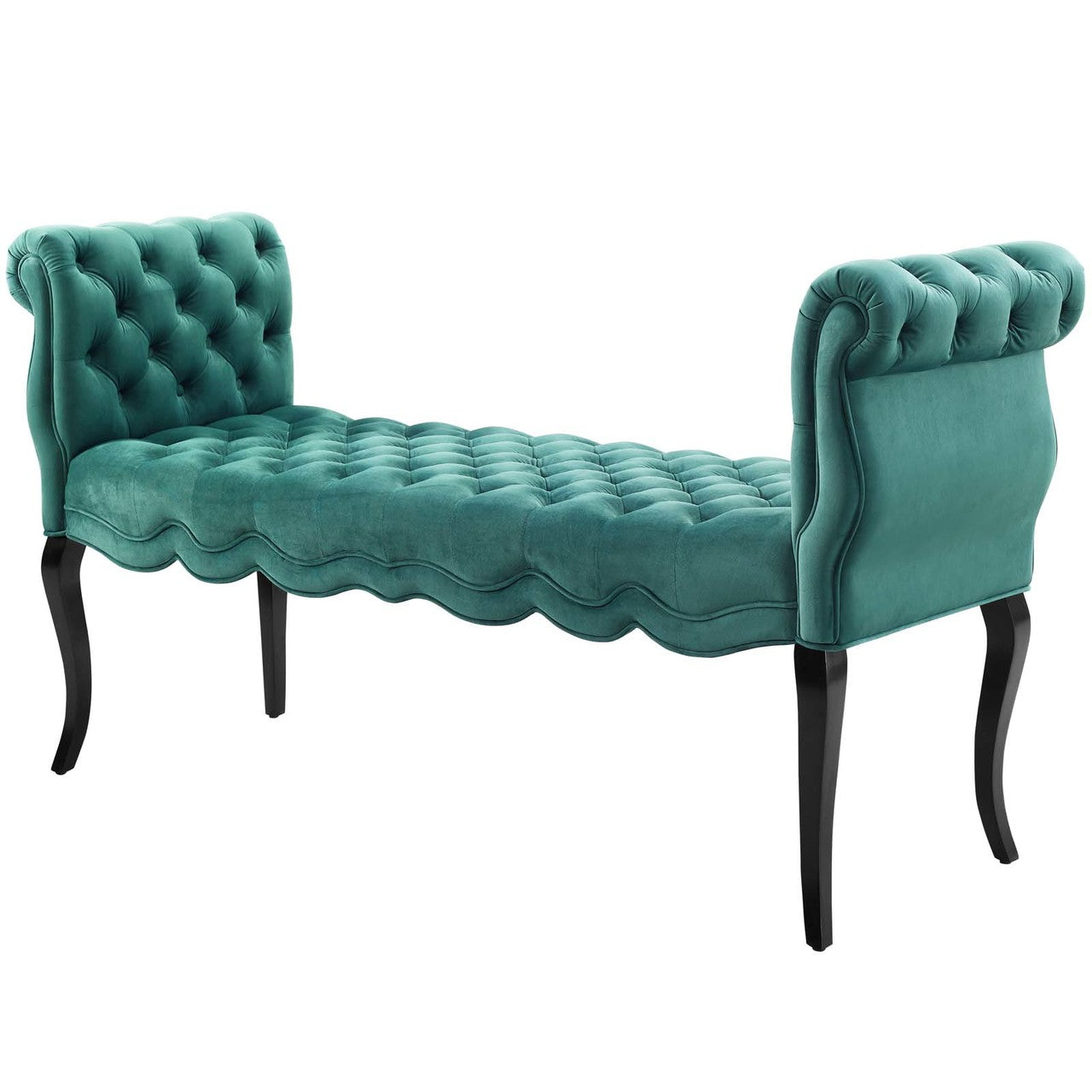 Adelia Chesterfield Style Button Tufted Performance Velvet Bench, Velvet Fabric, Aqua Blue 15316