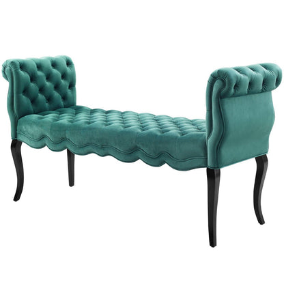 Adelia Chesterfield Style Button Tufted Performance Velvet Bench, Velvet Fabric, Aqua Blue 15316