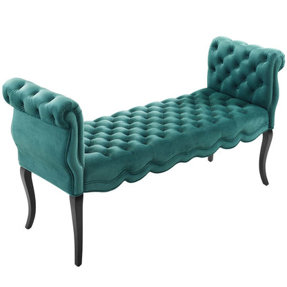 Adelia Chesterfield Style Button Tufted Performance Velvet Bench, Velvet Fabric, Aqua Blue 15316