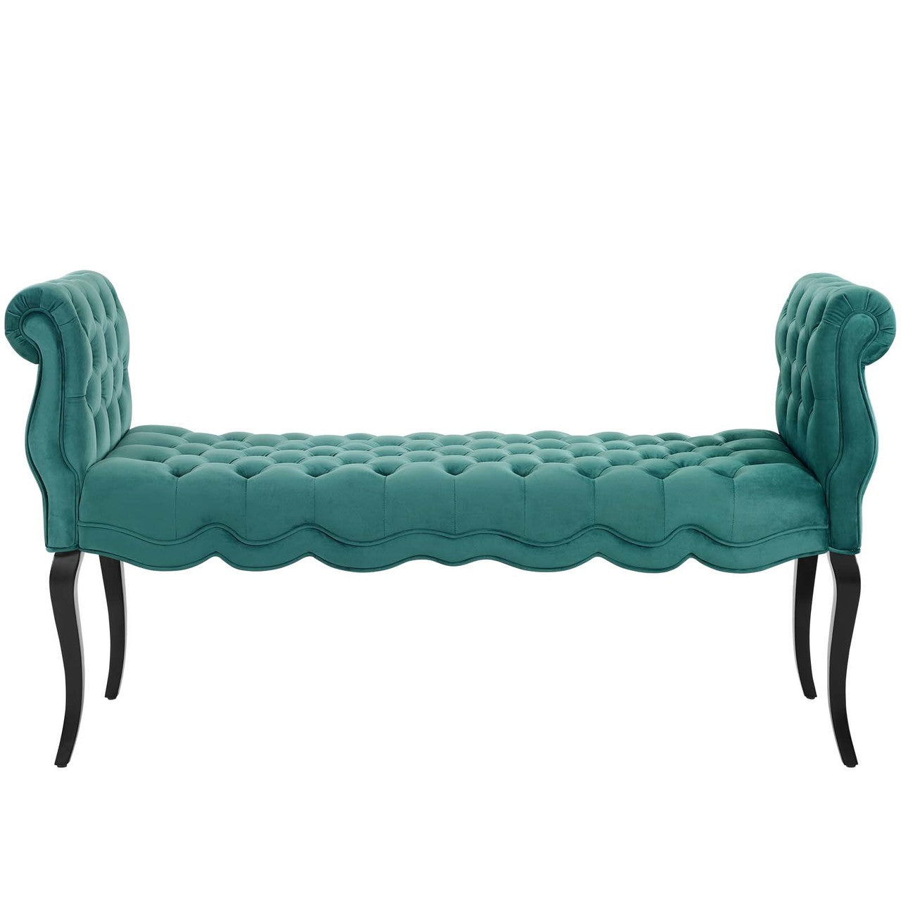 Adelia Chesterfield Style Button Tufted Performance Velvet Bench, Velvet Fabric, Aqua Blue 15316