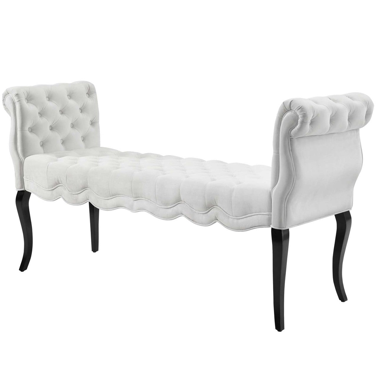 Adelia Chesterfield Style Button Tufted Performance Velvet Bench, Velvet Fabric, White 15317