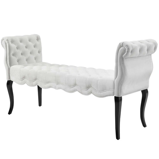 Adelia Chesterfield Style Button Tufted Performance Velvet Bench, Velvet Fabric, White 15317