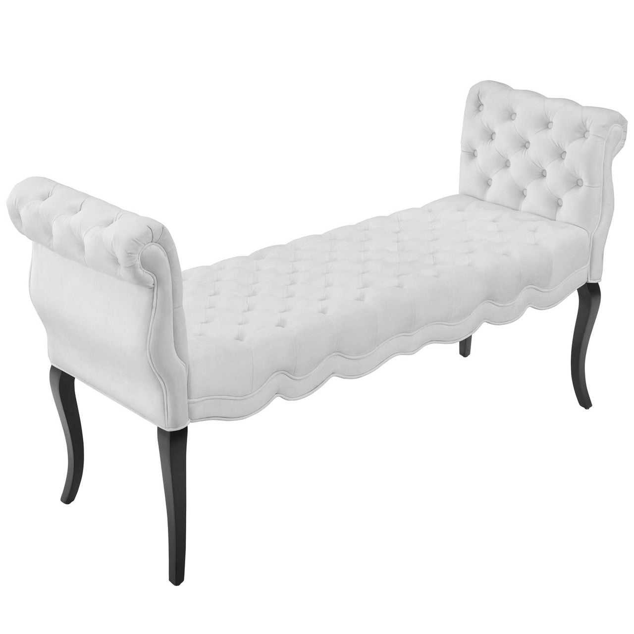 Adelia Chesterfield Style Button Tufted Performance Velvet Bench, Velvet Fabric, White 15317