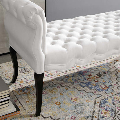 Adelia Chesterfield Style Button Tufted Performance Velvet Bench, Velvet Fabric, White 15317