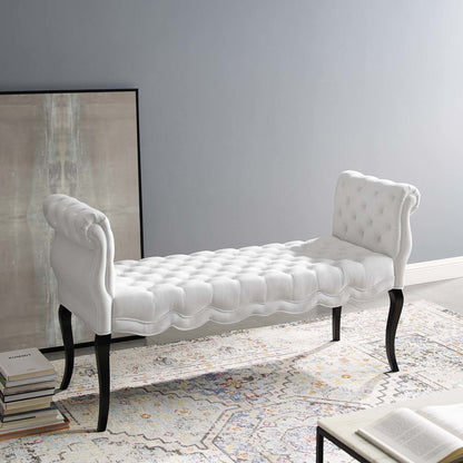 Adelia Chesterfield Style Button Tufted Performance Velvet Bench, Velvet Fabric, White 15317