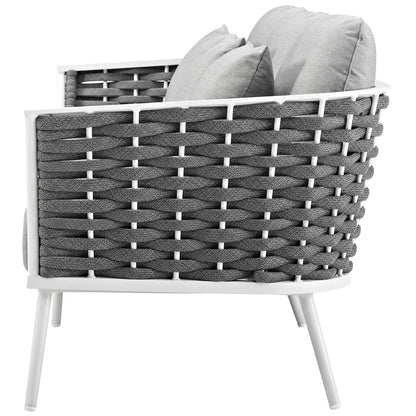 Stance Outdoor Patio Aluminum Sofa, Fabric Aluminum, White Grey Gray, 17264