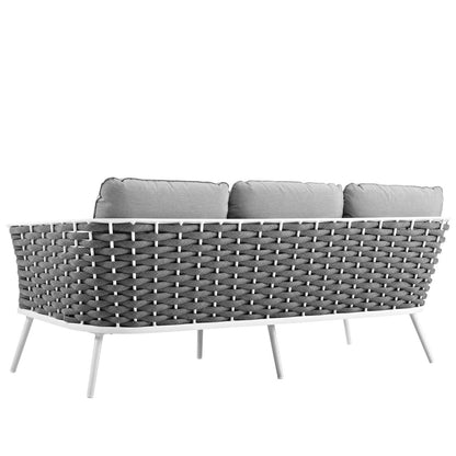 Stance Outdoor Patio Aluminum Sofa, Fabric Aluminum, White Grey Gray, 17264