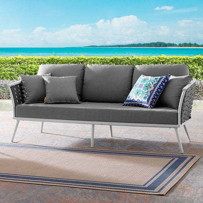 Stance Outdoor Patio Aluminum Sofa, Fabric Aluminum, White Grey Gray, 17264