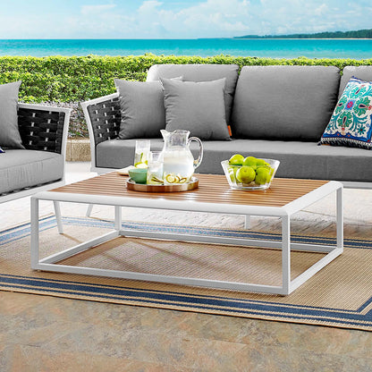 Stance Outdoor Patio Aluminum Coffee Table, Aluminum Faux Wood, White Natural, 17266