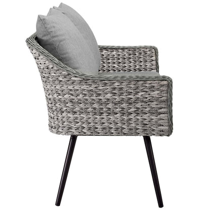 Endeavor Outdoor Patio Wicker Rattan Loveseat, Rattan Wicker Aluminum Metal, Grey Gray 15319