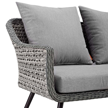 Endeavor Outdoor Patio Wicker Rattan Loveseat, Rattan Wicker Aluminum Metal, Grey Gray 15319