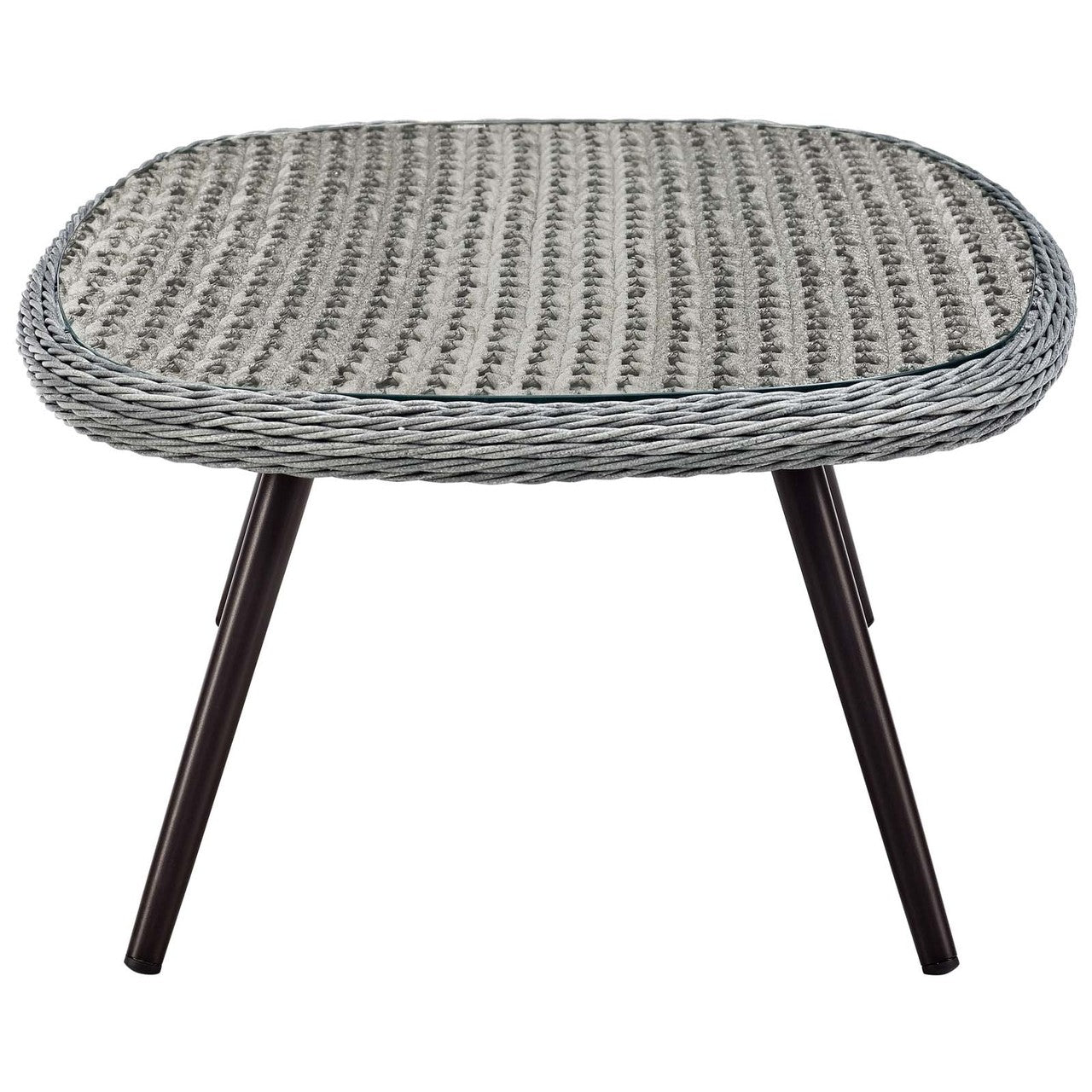 Endeavor Outdoor Patio Wicker Rattan Coffee Table, Rattan Wicker Glass Aluminum Metal, Grey Gray 14048