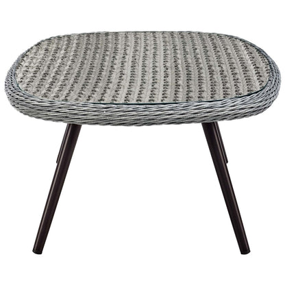 Endeavor Outdoor Patio Wicker Rattan Coffee Table, Rattan Wicker Glass Aluminum Metal, Grey Gray 14048