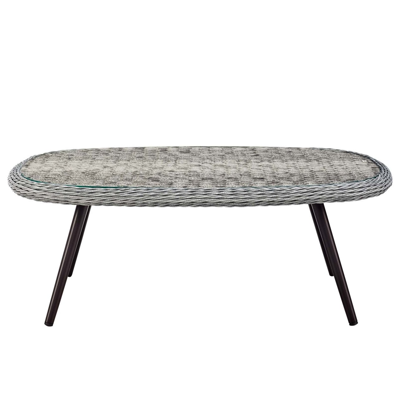 Endeavor Outdoor Patio Wicker Rattan Coffee Table, Rattan Wicker Glass Aluminum Metal, Grey Gray 14048